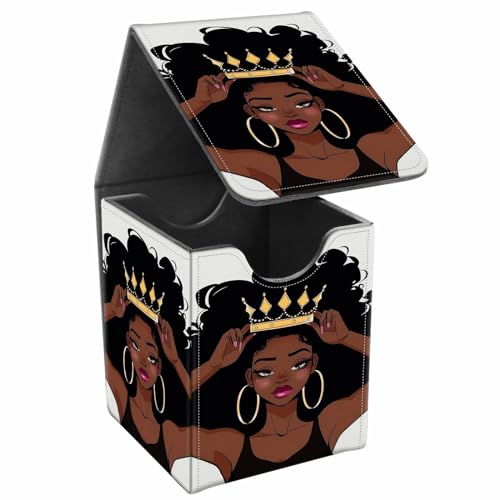 Card Deck Box, Card Storage Box Fits 100+ Single Sleeved Cards, Large Capacity PU Leather Card Storage Box with Strong Magnet for Magic Commander TCG CCG, African Black Girl - color: African Black Girl