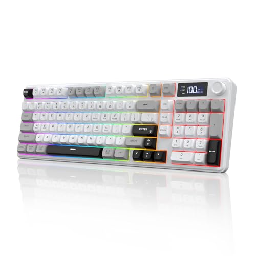 Wireless Gaming Keyboard with Smart Display & Knob Control, Tri-Mode BT5.0/2.4GHz/Wired RGB Backlit Computer Keyboards with Number Pad, 26-Key Rollover, Compatible for Windows, Mac
