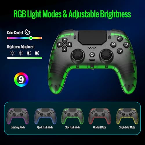 BETMI Wireless Controller for PS-5, Pro/Slim/PC (Black/Clear) | Hall Effect Joystick & Trigger/Macro/Turbo/RGB Light/3.5mm TRRS Audio Jack/Speaker/Mic/Mute Button/6-Axis Gyro/Dual Vibration