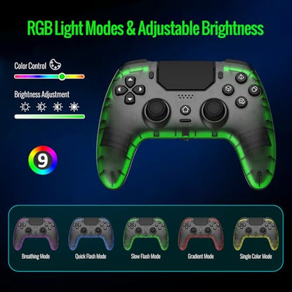 BETMI Wireless Controller for PS-5, Pro/Slim/PC (Black/Clear) | Hall Effect Joystick & Trigger/Macro/Turbo/RGB Light/3.5mm TRRS Audio Jack/Speaker/Mic/Mute Button/6-Axis Gyro/Dual Vibration