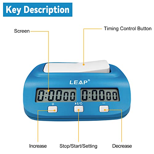 LEAP Digital Chess Clock Timer with Bonus and Delayed Time Features Chess Timer for Chess Game I-GO and Chinese Chess (Blue)