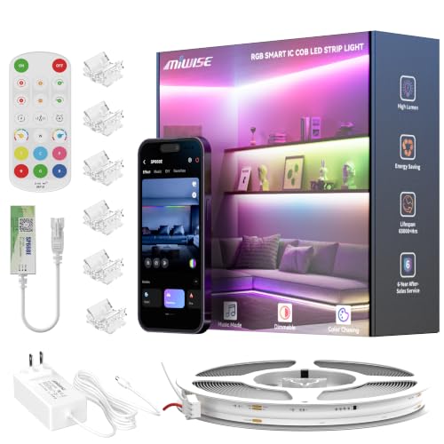 MIWISE LED Strip Lights,RGB Smart IC COB LED Strip Light Color Chasing,24ft Multicolor Flexible LED Tape Light,Music Sync with APP Control,Addressable DIY 16M Colors,for Cabinet,Bedroom,Party Decor - size: 24ft