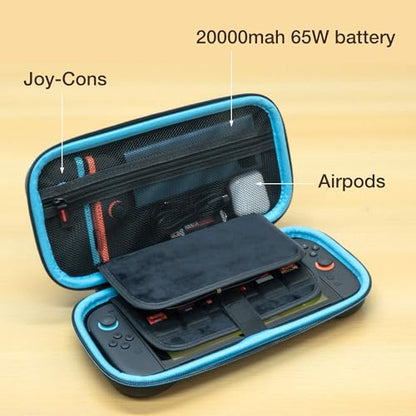 ButterFox Switch 2 Carrying Case for Nintendo Switch 2 Console, Fits Slim Protective Grip Case and 65W Power Bank, With 22 Game Holder and Built-in Stand (Blue/Black, Medium) - color: Blue/Black, size: 7.9 inch Switch 2 M