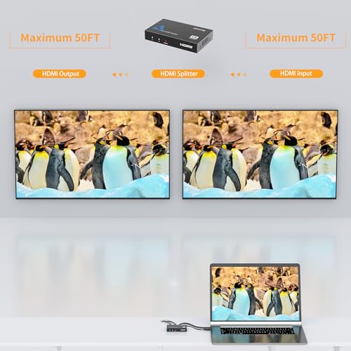 HDMI Splitter 1 in 2 Out, Arvitek 2 Port HDMI Splitter for Dual Monitors, TV, Laptop, Xbox, PS4, 4K@30Hz, Metal Housing, Mirror Only - size: 1x2