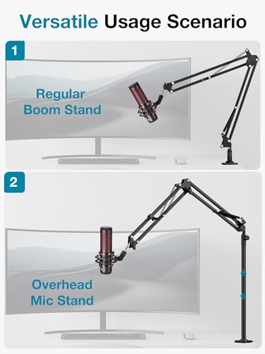 InnoGear Desk Mic Stand, 360° Rotatable Overhead Mic Boom Arm Microphone Stands High Riser for Blue Yeti Snowball HyperX QuadCast SoloCast Fifine Shure SM7B and Other Mics - color: Black, style: High-profile