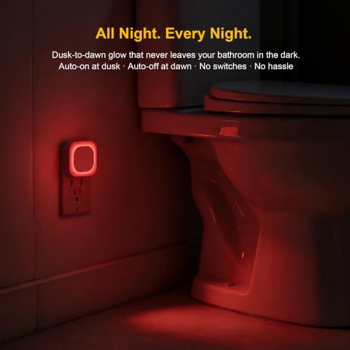 2 Pack Red Night Light Plug into Wall, Dim Glow for Sleep, Eye-Care | Dimmable Reflected Light, Dusk to Dawn Sensor, Plug-in LED Nightlight for Adults, Kids, Nursery, Bedroom, Bathroom, Toilet - color: Red