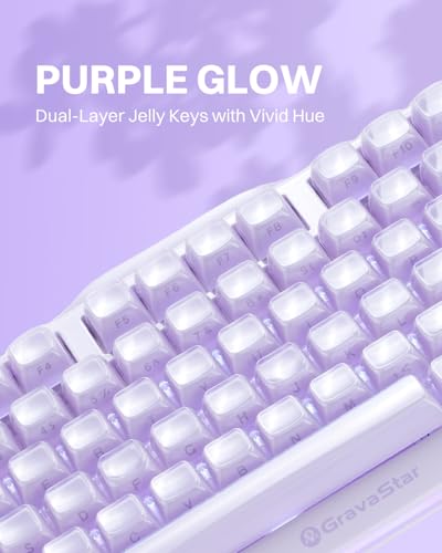 GravaStar Mercury K1 Purple 75% Wireless Mechanical Keyboard – Tri-Mode BT5.0/2.4GHz/USB-C Gaming Keyboard, Jelly Keycaps, Linear Switches, RGB Backlit Creamy Keyboard for PC/Mac【Lavender Purple】 - color: Lavender Purple