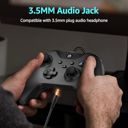 IWGAME Wired Controller for X-BOX/PC, Hall Effect Joysticks&Triggers Gamepad with Turbo, 3.5mm Headphone Jack/Dual Vibration, Compatible with X-BOX One/S/X, X-BOX Series S/X, PC, IOS, Android Platforms(Black, 7.2ft) - color: Black