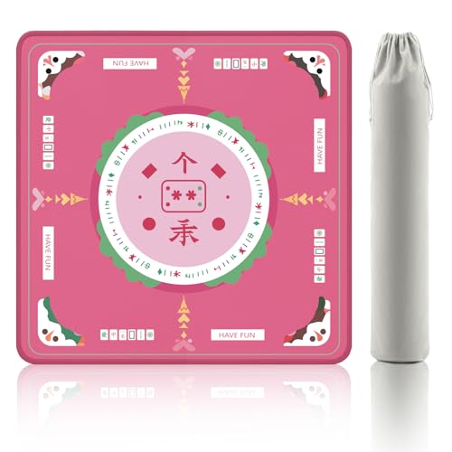 2F22E Mahjong Table Mat for American Mahjong, Neoprene Non-Slip Noise Reduction Mat with Printed Rules, 32.4 x 32.4 Inch Pink Table Cover for Poker, Cards & Board Games - color: Pink