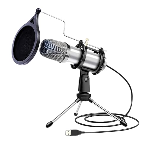 Omnidirectional Condenser Podcast Microphone for Computer - USB Microphone for PC - Gaming Mic for Streaming PC - Recording Mic for Singing w/Pop Filter, Shock Mount & Tripod - Music Studio Equipment