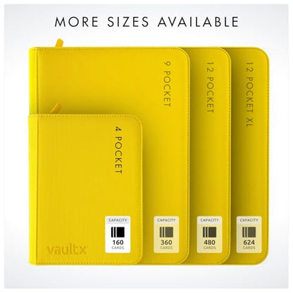 Vault X 4 Pocket Zip Trading Card Binder 160 Cards Exo-Tec (Yellow) | Holds 160 standard-size TCG cards in 20 side-loading 4-pocket pages. Padded, water-resistant Exo-Tec cover. - color: Yellow