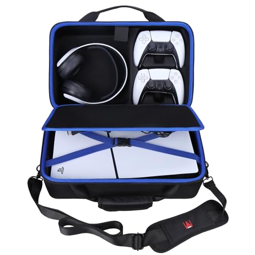 Mchoi Carrying Case for PS5 Slim Console – Hard Shell Travel Storage Bag Compatible with PlayStation 5 Slim Disc & Digital Edition, Fits Console, Controllers, Headset, Vertical Stand & Cables