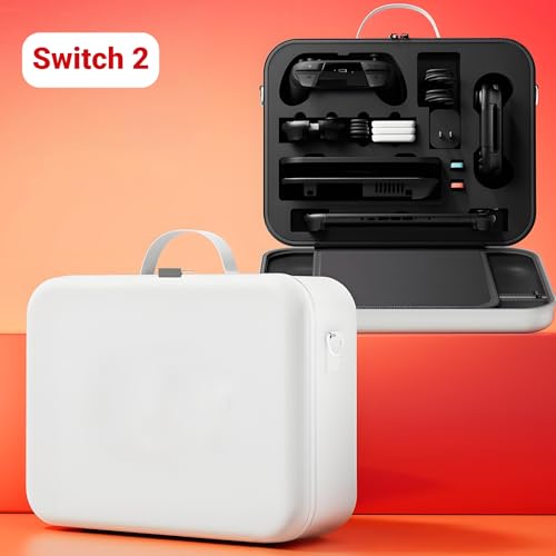 QUBAMG Switch 2 Carrying Case for Nintendo Switch 2 (2025), Large All in One Hard Travel Case with 21 Game Card Slots, Portable Protective Carry Bag for Pro Controller and Other Accessories, White - color: Switch 2 White Pro Controller