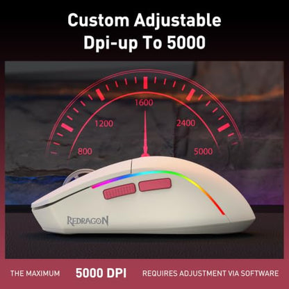 Redragon S174 Gaming Keyboard and Mouse Wireless with Tri-Mode, RGB Keyboard and 5000 DPI 61G Ultra-Light Gaming Mouse, Computer Keyboard Creamy Cute with Number Pad BT/2.4GHz/USB-C - Beige - color: Beige