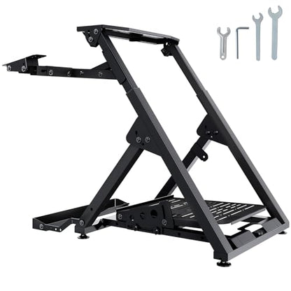 VEVOR Foldable Racing Steering Wheel Stand, Height Adjustable Universal Base Compatible with Logitech & Thrustmaster Racing Wheel and Pedal, Movable Wheels Heavy-duty Frame Standard GT/Formula Seating - size: Square pipe