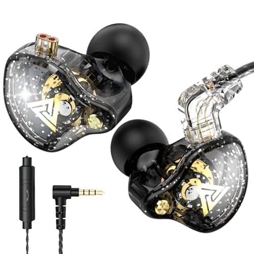 HJX QKZ AK6 Pro 유선 IEM 게이밍 이어버드, 마이크 포함, 인이어 모니터 헤드폰, 딥 베이스 사운드, 1DD 11mm 다이내믹 드라이버, 음악 비디오 통화용 IEM (블랙) - color: 블랙., size: 1 PRS