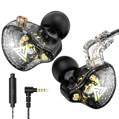 HJX QKZ AK6 Pro 유선 IEM 게이밍 이어버드, 마이크 포함, 인이어 모니터 헤드폰, 딥 베이스 사운드, 1DD 11mm 다이내믹 드라이버, 음악 비디오 통화용 IEM (블랙) - color: 블랙., size: 1 PRS