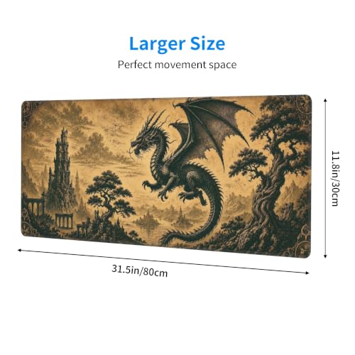 Dragon Mouse Pad XL Large Mousepad Non Slip Rubber Base Desk Mat for Laptop Computer Gaming 31.5" X 12" - color: Dragon