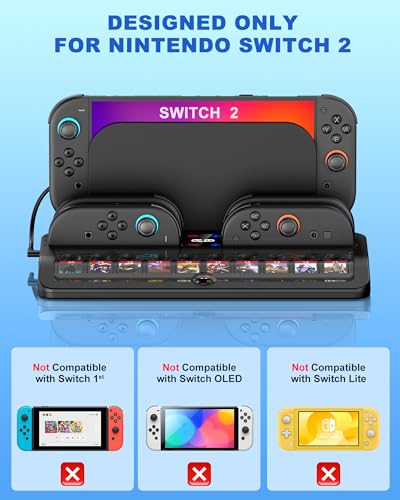 Upgraded Switch 2 Storage Dock for Nintendo Switch 2 Joycons&Console, [20 Game Card Slots] All-in-one Joy-Con 2 Charging Docks, Compact Organizer Station for Bedroom & Gaming Setup,L