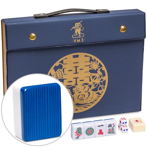 Yellow Mountain Imports “Bleau Royal” Chinese Mahjong Set with 146 Medium Tiles and Blue Vinyl Case — for Chinese Style Gameplay Only [「皇天藍」中國麻將] - color: Deep Indigo