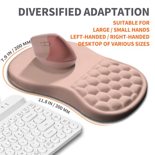 Ergonomic Joint Wrist Support Mouse Pad with Memory Foam Cushion Massage Bump, Carpal Tunnel Pain Relief Mousepad Slope Design for Wrist Rest, 11.8x7.9 in, Rose Pink - color: Rose Pink