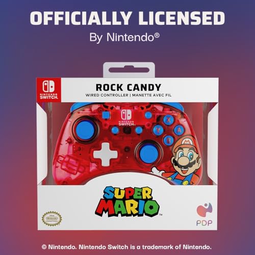 PDP Gaming Rock Candy Wired Power Nintendo Switch Pro Controller, Officially Licensed Lite/OLED Compatible Gamepad, Super Mario (Red) - color: Mario Punch