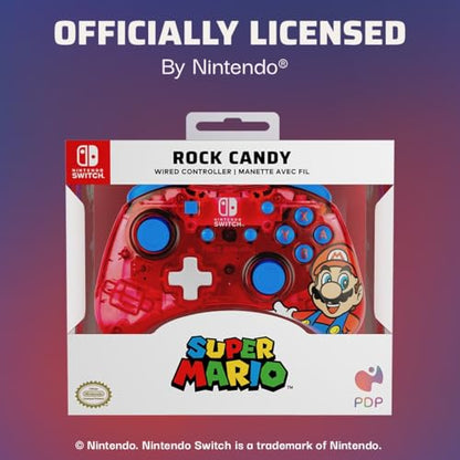 PDP Gaming Rock Candy Wired Power Nintendo Switch Pro Controller, Officially Licensed Lite/OLED Compatible Gamepad, Super Mario (Red) - color: Mario Punch