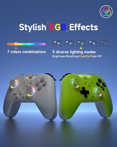 EasySMX 2.4G Wireless Bluetooth Controller for PC/Steam/Switch with Hall Triggers, Hall Joysticks and RGB Light- Upgraded PC Controller Compatible with Black Myth: Wukong, Multi-Platform Support - color: grey white