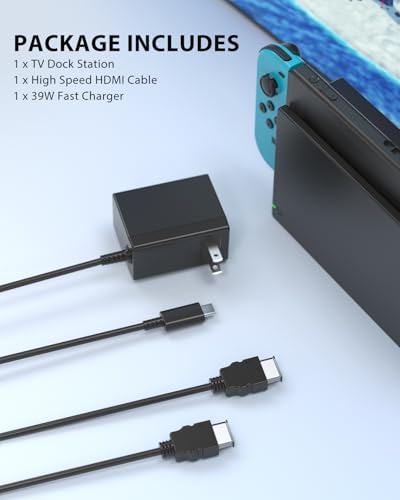 TV Dock Station for Switch/Switch OLED Replacement 3-in-1 – Includes Original IC Module, AC Charger & High-Speed HDMI Cable, Supports 1080P HD Output & Console Charging (Not Compatible with Switch 2)
