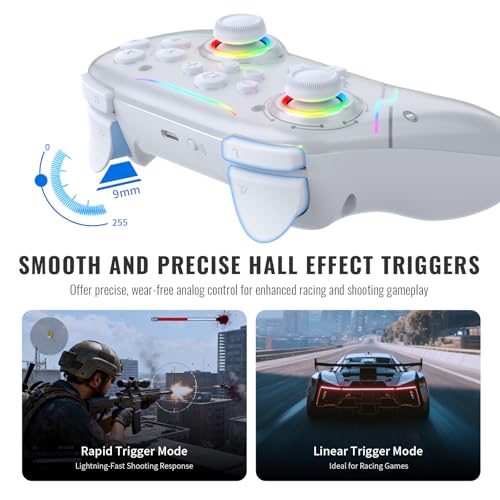 JDDWIN Wireless Pro Controller for Switch 2 with 9-Axis Motion Sensing,C Button,Hall Effect Joysticks, Wake-up/ RGB Light/FunctionTurbo/Marco/Programmable/Dual Vibration,3.5mm Audio Jack Gamepad forSwitch/Lite/OLED/PC (White)