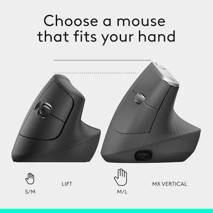 Logitech Left Handed Lift Vertical Ergonomic Wireless Mouse - Graphite | Connect via Bluetooth or included Logi Bolt USB-A receiver, quiet clicks, 4 of 6 buttons customizable, Windows Mac compatible - color: Graphite, style: Left-Handed