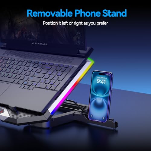 ICE COOREL Gaming Laptop Cooling Pad with 8 Cooling Fans, Laptop Fan Cooler Pad for 15-17.3 Inch, Notebook Cooler Stand with 6 Height Adjustable, RGB Cooling Pad with Two USB Port + Phone Stand - size: 8 Fans