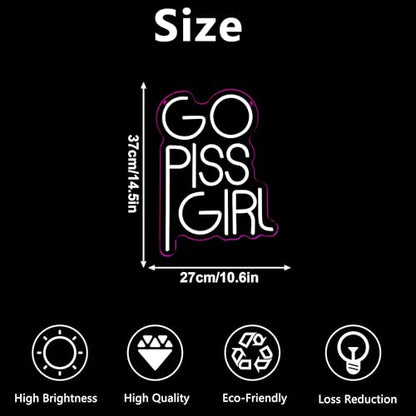 GO PISS GIRL Neon Sign Funny Dimmable LED Light Up Sign Pink Aesthetic Pop Culture Wall Decor for Dorm Room, College Apartment, Bathroom, Party, Birthday Gift, USB Powered(14.5 * 10.6in) - style: Pink Girl