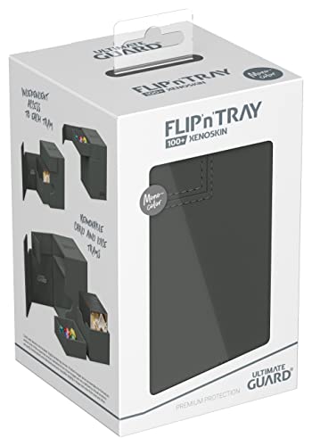 Ultimate Guard Flip'n'Tray 100+, Deck Case for 100 Double-Sleeved TCG Cards + Dice Tray, Grey, Independent Magnetic Closure & Microfiber Inner Lining - color: Grey, size: 100+