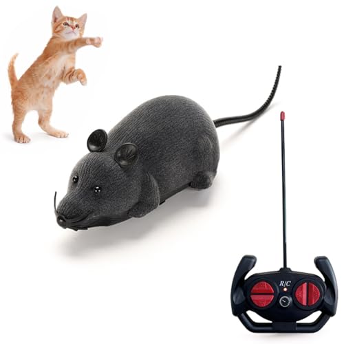 Remote Control Rat Mouse Cat Toy Realistic RC Fake Rat Mouse Toy Flocking Wireless Funny Chasing Electronic Interactive Cat Toys Prank Joke Scary Trick Rats for Cats Dogs Novelty (Grey) - color: Grey