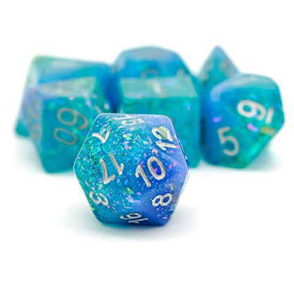 Blue DND Dice Set Glitter Polyhedral Dice Set D&D for Tabletop Games | Leather Storage Bag, DM Gift, for Dungeons and Dragons Role Playing Games - color: Glitter Blue/Green