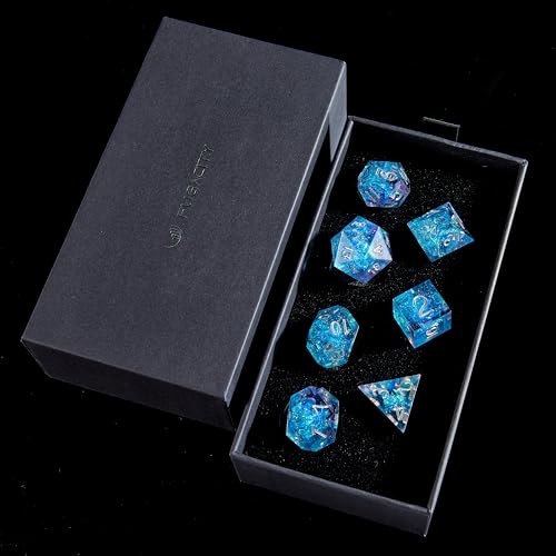 FugaCity Dice Set,Handmade Sharp Edge 7 Piece Resin Dice-Dungeon&Dragons Polyhedral Dice Set, D&D Dice Set with Gift Dice Case for RPG MTG Table Games - color: A-blue Sky