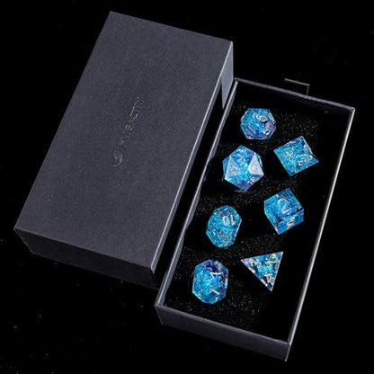 FugaCity Dice Set,Handmade Sharp Edge 7 Piece Resin Dice-Dungeon&Dragons Polyhedral Dice Set, D&D Dice Set with Gift Dice Case for RPG MTG Table Games - color: A-blue Sky
