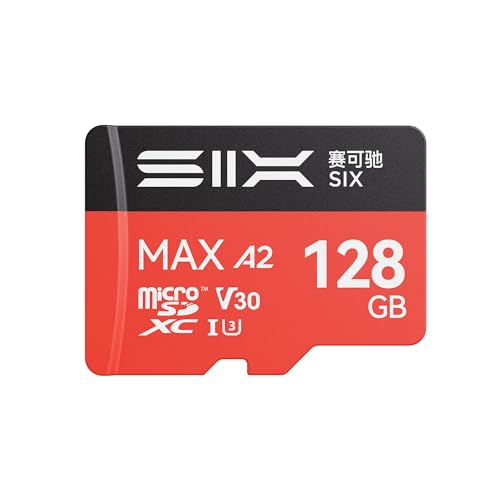 SIX M200 128GB Micro SD Card Read Up to 190MB/s for 4K UHD Continuous Recording - A2, U3, V30 microSDXC Memory Card 128GB with Adapter for Action Cameras, Drones, Gaming Consoles, Dash Cams, Phones - size: 128GB