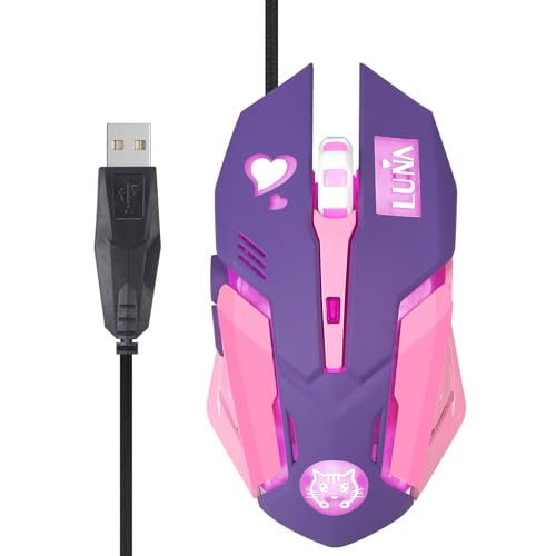 HXMJ Purple Wired USB Computer Mouse,7 Colors Backlit,Silent Buttons for MacBook,Computer PC,Laptop - color: Purple