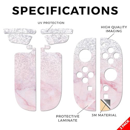 Glossy Glitter Gaming Skin Compatible with Nintendo Switch 2 Joy-Con Controller 2 Pack - Girly Marble Dazzle - Premium 3M Vinyl Protective Wrap Decal Cover - Easy to Apply MightySkins - color: Girly Marble Dazzle, size: 2 Pack of Joy-Con Skins, style: Glo
