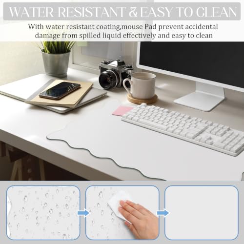 Hahafelt Scalloped Desk Mat Large Desk Pad Cute Coquette Table Mat Back to School Preppy Table Make up Pad Nonslip Graduation Gift with Stitching Waterproof Gaming(White,23.6 x 13.8 Inches) - color: White, size: 23.6L x 13.8W inches