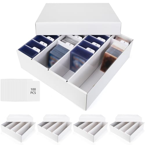 Trading Card Storage Box, 4 Row 3200 Count Collector Cards Box with Divider, White Corrugated Cardboard Compatible with Top Loader Organizer Sorting Tray Box for Sports Cards, MTG, TCG Cards (5-Pack) - color: Wihte, size: 5-Pack