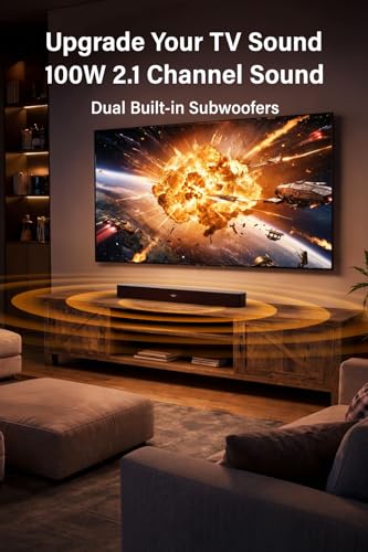 FUNLOGY Sound Bar for Smart TV, 100W 2.1ch Bluetooth 5.0 Soundbar with HDMI ARC, Optical & AUX, Remote Control, for Projector and Gaming, Black - color: Black