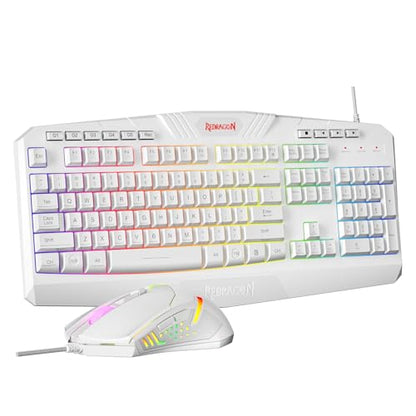 Redragon Updated Programmable Gaming Keyboard and Mouse, RGB Backlit Keyboard Mouse with Software, Independent Macro Record Keys, Value Combo Set, White - S101-3 PRO - color: White