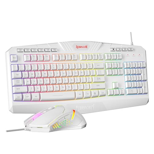 Redragon Updated Programmable Gaming Keyboard and Mouse, RGB Backlit Keyboard Mouse with Software, Independent Macro Record Keys, Value Combo Set, White - S101-3 PRO - color: White