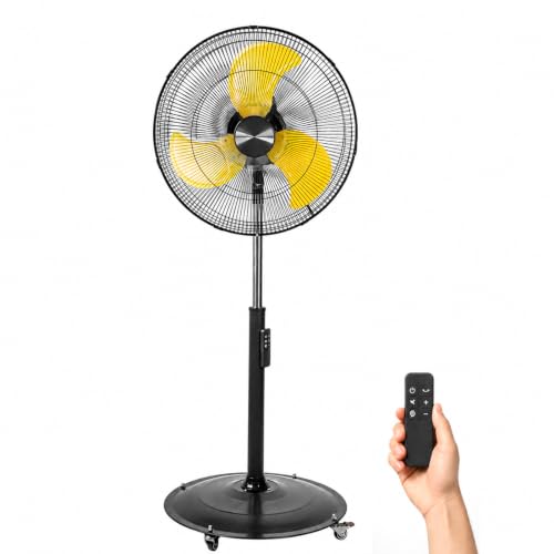 18 Inch DC Motor Pedestal Fan, Energy Efficient & Quiet 4900 CFM High Velocity Oscillating Standing Fan with Casters, Heavy Duty Metal Industrial Fan for Warehouse, Garage & Shop-UL Listed - color: Yellow, size: 18 Inch-DC