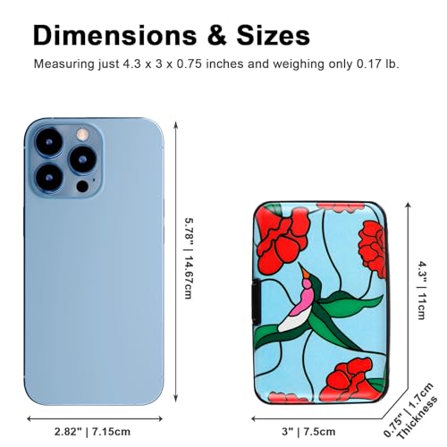 Credit Card Holder Small RFID Blocking Wallet Business Metal Slim Mini Aluminum Hard Case for Women Men - color: Bird Flower