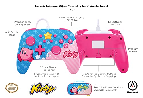 PowerA Enhanced Wired Controller for Nintendo Switch - Kirby, Gamepad, game controller, wired controller, officially licensed - color: Kirby