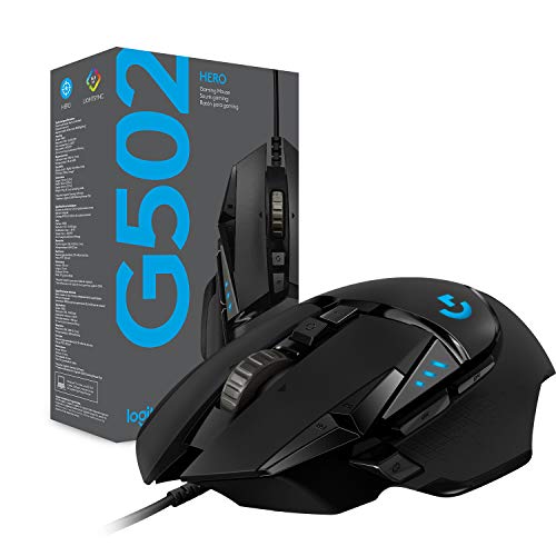 Logitech G502 Hero Wired Gaming Mouse - Black | High performance, 25,600 DPI, RGB, adjustable weights, 11 programmable buttons, on-board memory, PC/Mac - style: Wired